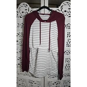 Ginkana Women's Breastfeeding Hoodie Size L Grey Maroon Long Sleeve Pockets